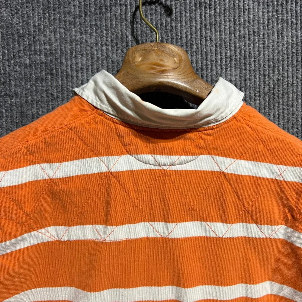 Polo Ralph Lauren Rugby Shirt Mens L Orange White Striped Quilted Short Sleeve
